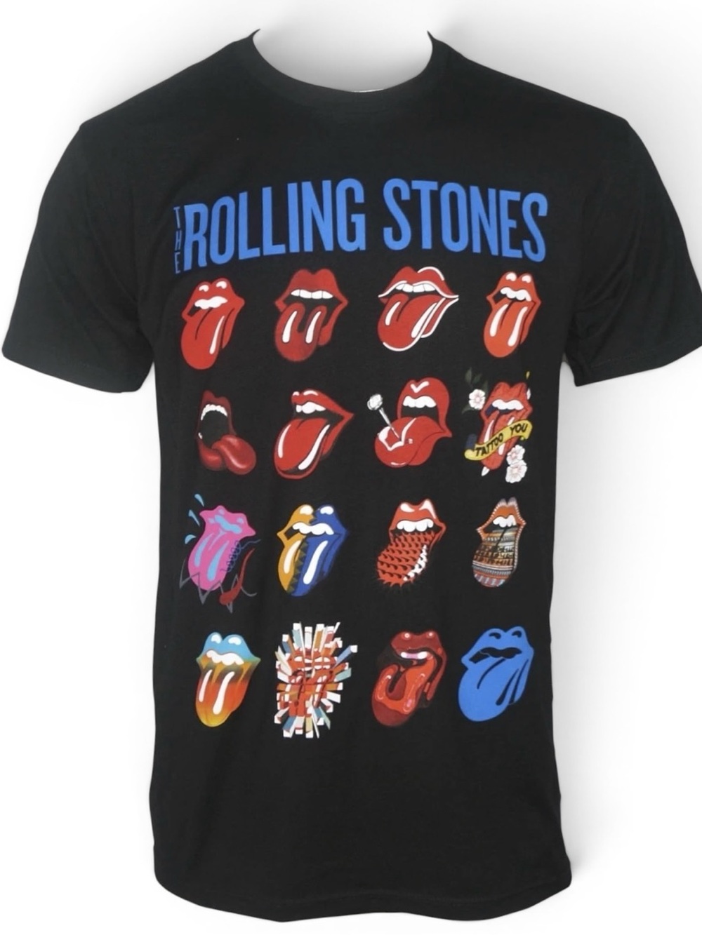 Rolling Stones Unisex Blue & Lonesome Evolution Tongue Logo Black Band Tee NIP